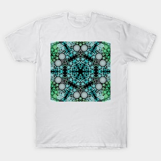 Dot Mandala Flower Blue Green and Grey T-Shirt